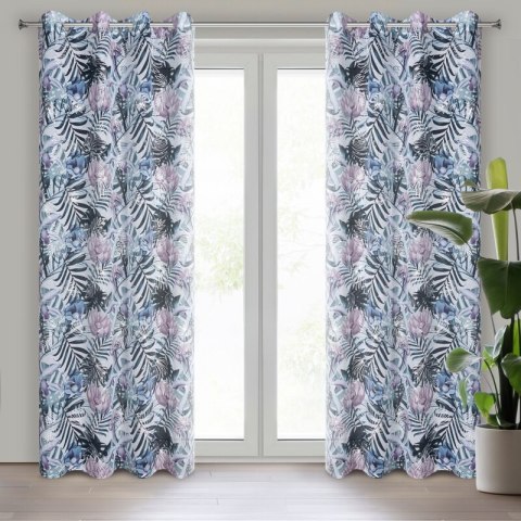 Zasłona 140x250 Malibu z motywami botanicznymi z błyszczącym nadrukiem gotowa na przelotkach F10 Zasłona 140x250 Malibu z motywami botanicznymi z błyszczącym nadrukiem gotowa na przelotkach F10