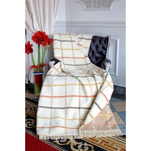 Koc bawełniany akrylowy 150x200 0771/1 kremowy beżowy krata narzuta pled Koc bawełniany akrylowy 150x200 0771/1 kremowy beżowy krata narzuta pled