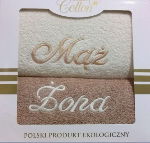 Komplet ręczników w pudełku 2 szt. 50x100 Mąż i Żona Beżowy+Kremowy Komplet ręczników w pudełku 2 szt. 50x100 Mąż i Żona Beżowy+Kremowy