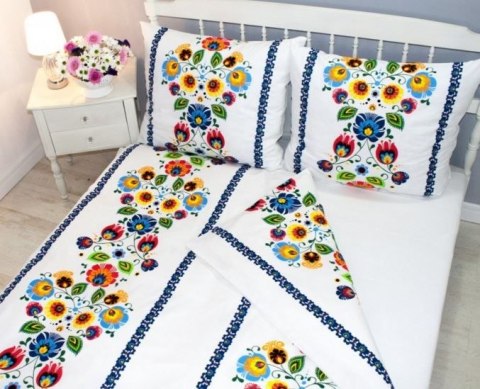 Pościel z kory 160x200 Łowicka Biało-Niebieska 222a Pościel z kory 160x200 Łowicka Biało-Niebieska 222a