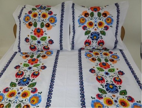 Pościel z kory 160x200 Łowicka Biało-Niebieska 222a Pościel z kory 160x200 Łowicka Biało-Niebieska 222a