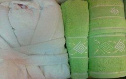 Szlafrok Valentini Biały rozmiar XL plus kpl ręczników 3 szt. Zielony