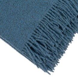 Koc wełniany merynos Buckle 140x200 niebieski denim z frędzlami