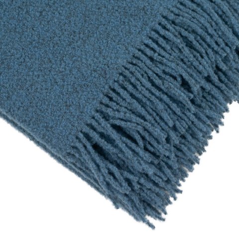 Koc wełniany merynos Buckle 140x200 niebieski denim z frędzlami Koc wełniany merynos Buckle 140x200 niebieski denim z frędzlami