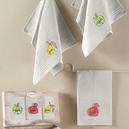 Komplet ścierek kuchennych ROKKO 40x60 3szt waflowa struktura z haftowanyi owocami /3775/V1/