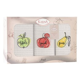 Komplet ścierek kuchennych ROKKO 40x60 3szt waflowa struktura z haftowanyi owocami /3775/V1/