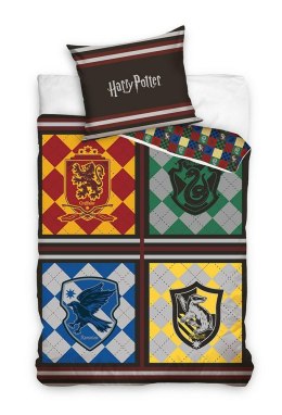Pościel bawełniana 160x200 Harry Potter Herb szara kolorowa z jedną poszewką 70x80 C24