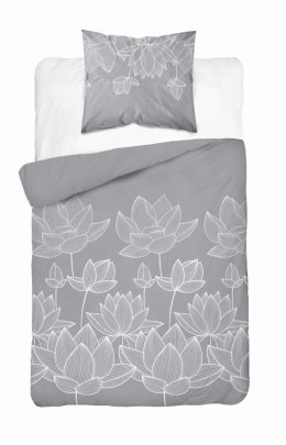 Pościel satynowa 140x200 Kwiaty lotosu szara 4818 B Home Satin 58