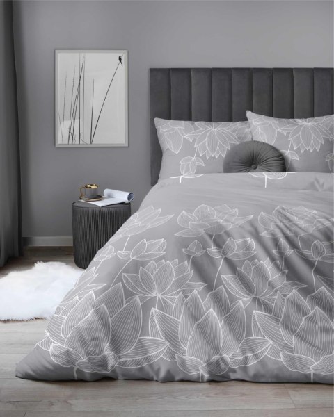 Pościel satynowa 140x200 Kwiaty lotosu szara 4818 B Home Satin 58 Pościel satynowa 140x200 Kwiaty lotosu szara 4818 B Home Satin 58