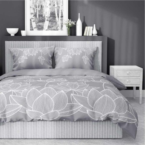 Pościel satynowa 140x200 Kwiaty lotosu szara 4818 B Home Satin 58 Pościel satynowa 140x200 Kwiaty lotosu szara 4818 B Home Satin 58