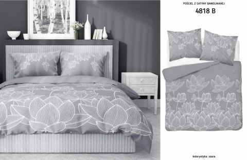 Pościel satynowa 140x200 Kwiaty lotosu szara 4818 B Home Satin 58 Pościel satynowa 140x200 Kwiaty lotosu szara 4818 B Home Satin 58
