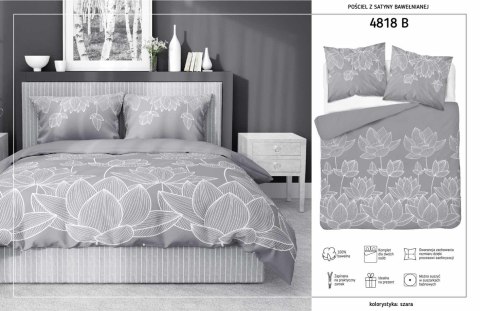 Pościel satynowa 140x200 Kwiaty lotosu szara 4818 B Home Satin 58 Pościel satynowa 140x200 Kwiaty lotosu szara 4818 B Home Satin 58