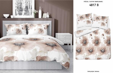 Pościel satynowa 160x200 Biała w beżowe kwiaty 4817 B Home Satin 58 Pościel satynowa 160x200 Biała w beżowe kwiaty 4817 B Home Satin 58