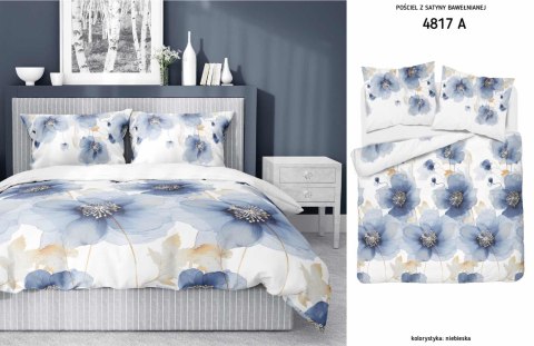 Pościel satynowa 180x200 Biała w niebieskie kwiaty 4817 A Home Satin 58 Pościel satynowa 180x200 Biała w niebieskie kwiaty 4817 A Home Satin 58