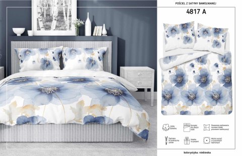 Pościel satynowa 180x200 Biała w niebieskie kwiaty 4817 A Home Satin 58 Pościel satynowa 180x200 Biała w niebieskie kwiaty 4817 A Home Satin 58