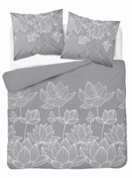 Pościel satynowa 180x200 Kwiaty lotosu szara 4818 B Home Satin 58