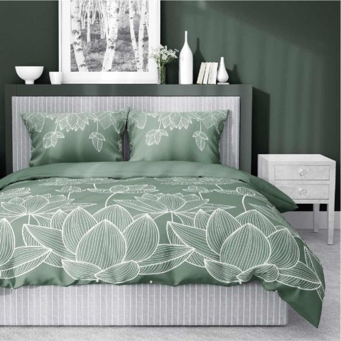 Pościel satynowa 180x200 Kwiaty lotosu zielona 4818 A Home Satin 58 Pościel satynowa 180x200 Kwiaty lotosu zielona 4818 A Home Satin 58