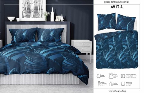Pościel satynowa 180x200 Liście granatowa 4813 A Home Satin 58 Pościel satynowa 180x200 Liście granatowa 4813 A Home Satin 58