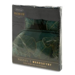Pościel satynowa 180x200 Premium 5 turkusowa ciemna złota liście Eurofirany