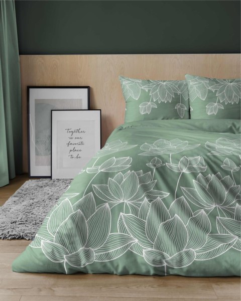 Pościel satynowa 220x200 Kwiaty lotosu zielona 4818 A Home Satin 58 Pościel satynowa 220x200 Kwiaty lotosu zielona 4818 A Home Satin 58
