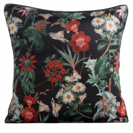 Poszewka dekoracyjna 45x45 Velvet 102 czarna zielona ze wzorem kwiatowym welurowa Eurofirany