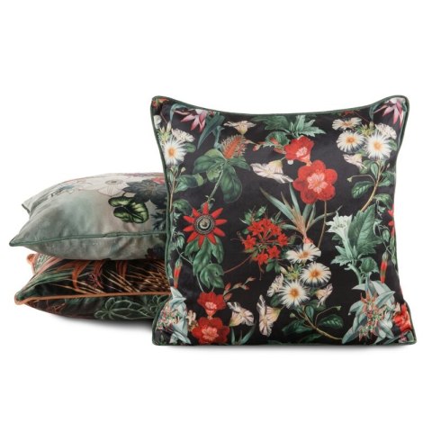Poszewka dekoracyjna 45x45 Velvet 102 czarna zielona ze wzorem kwiatowym welurowa Eurofirany Poszewka dekoracyjna 45x45 Velvet 102 czarna zielona ze wzorem kwiatowym welurowa Eurofirany