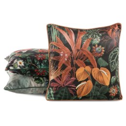 Poszewka dekoracyjna 45x45 Velvet 104 czarna pomarańczoea ze wzorem kwiatowym welurowa Eurofirany