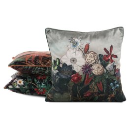 Poszewka dekoracyjna 45x45 Velvet 106 zielona czerwona ze wzorem kwiatowym welurowa Eurofirany