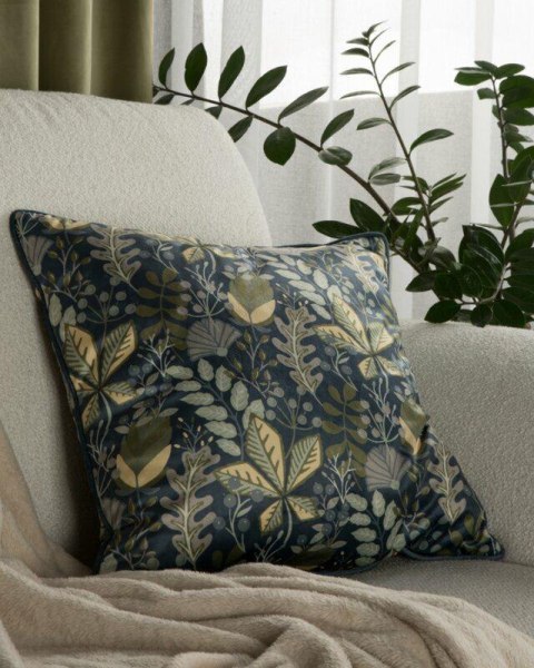 Poszewka dekoracyjna 45x45 Velvet 107 grantowa zielona ze wzorem kwiatowym welurowa Eurofirany Poszewka dekoracyjna 45x45 Velvet 107 grantowa zielona ze wzorem kwiatowym welurowa Eurofirany