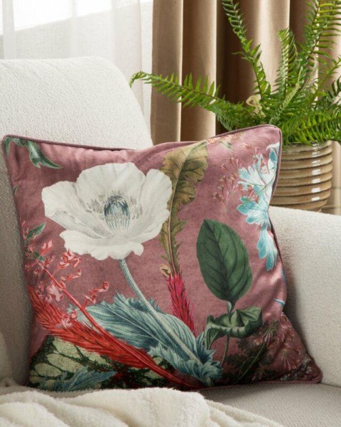 Poszewka dekoracyjna 45x45 Velvet 109 różowa ze wzorem kwiatowym welurowa Eurofirany Poszewka dekoracyjna 45x45 Velvet 109 różowa ze wzorem kwiatowym welurowa Eurofirany
