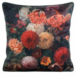 Poszewka dekoracyjna 45x45 Velvet 110 zielona pomarańczowa ze wzorem kwiatowym welurowa Eurofirany