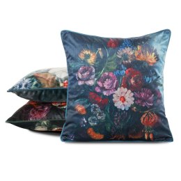 Poszewka dekoracyjna 45x45 Velvet 112 granatowa ze wzorem kwiatowym welurowa Eurofirany