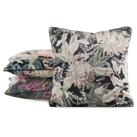 Poszewka dekoracyjna 45x45 Velvet 114 czarna beżowa ze wzorem kwiatowym welurowa Eurofirany Poszewka dekoracyjna 45x45 Velvet 114 czarna beżowa ze wzorem kwiatowym welurowa Eurofirany