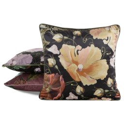 Poszewka dekoracyjna 45x45 Velvet 115 czarna miodowa ze wzorem kwiatowym welurowa Eurofirany