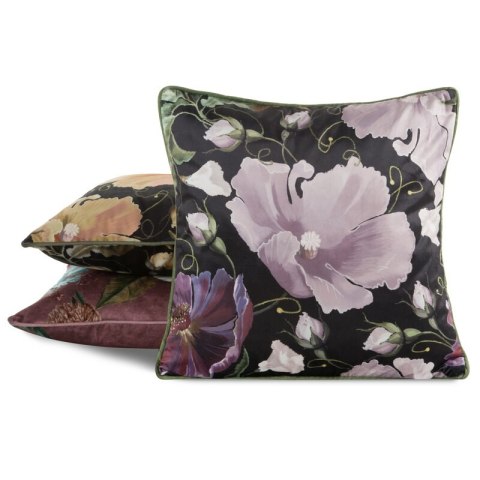 Poszewka dekoracyjna 45x45 Velvet 116 czarna fioletowa ze wzorem kwiatowym welurowa Eurofirany Poszewka dekoracyjna 45x45 Velvet 116 czarna fioletowa ze wzorem kwiatowym welurowa Eurofirany