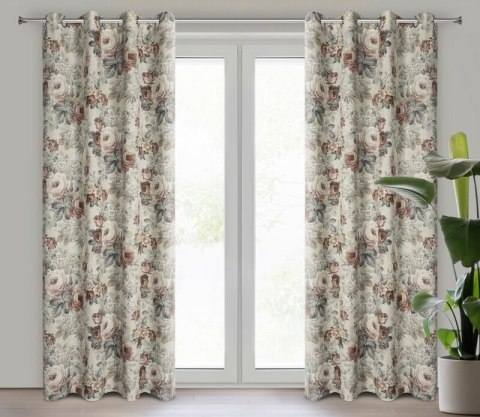 Zasłona 140x250 Gabi naturalna beżowa kwiaty gotowa na przelotkach Z10 Eurofirany Zasłona 140x250 Gabi naturalna beżowa kwiaty gotowa na przelotkach Z10 Eurofirany