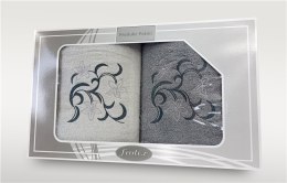 Komplet ręczników w pudełku 2 szt 70x140 Gift biały popielaty wzór 3 Frotex