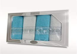 Komplet ręczników w pudełku 4 szt Gift biały turkusowy wzór 2 Frotex