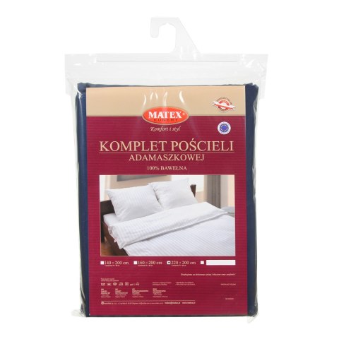 Pościel adamaszkowa 220x200 granatowa 47 jednobarwna 1cm paski Matex Pościel adamaszkowa 220x200 granatowa 47 jednobarwna 1cm paski Matex