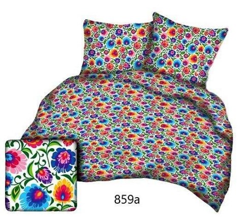 Pościel bawełniana 160x200 łowicka biała kolorowe kwiatki 859a bawełna Max Pościel bawełniana 160x200 łowicka biała kolorowe kwiatki 859a bawełna Max