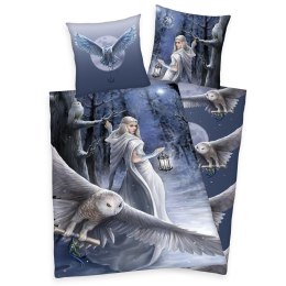 Pościel bawełniana 135x200 Anne Stokes Sowa niebieska poszewka 80x80 H24