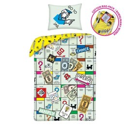 Pościel bawełniana 140x200 Monopoly seledynowa + worek bawełniany poszewka 70x90 Kids 12 Halantex