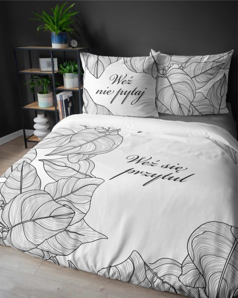Pościel bawełniana 160x200 Weż nie pytaj weż mnie przytul biała czarna 4857 A Holland Home 73 Pościel bawełniana 160x200 Weż nie pytaj weż mnie przytul biała czarna 4857 A Holland Home 73