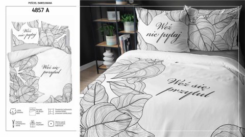 Pościel bawełniana 160x200 Weż nie pytaj weż mnie przytul biała czarna 4857 A Holland Home 73 Pościel bawełniana 160x200 Weż nie pytaj weż mnie przytul biała czarna 4857 A Holland Home 73