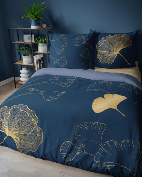 Pościel bawełniana 160x200 granatowa złota liście miłorzębu 4863 A Holland Home 73 Pościel bawełniana 160x200 granatowa złota liście miłorzębu 4863 A Holland Home 73