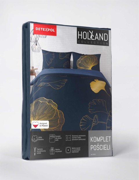 Pościel bawełniana 160x200 granatowa złota liście miłorzębu 4863 A Holland Home 73 Pościel bawełniana 160x200 granatowa złota liście miłorzębu 4863 A Holland Home 73
