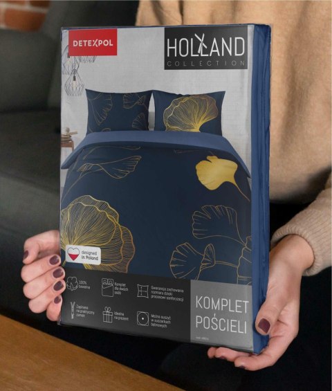 Pościel bawełniana 160x200 granatowa złota liście miłorzębu 4863 A Holland Home 73 Pościel bawełniana 160x200 granatowa złota liście miłorzębu 4863 A Holland Home 73