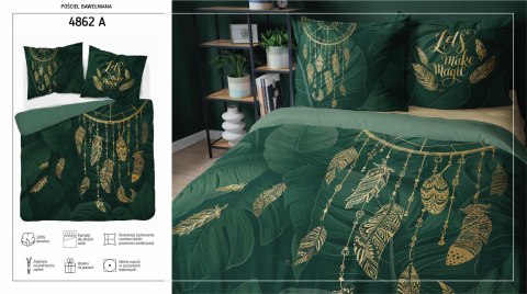 Pościel bawełniana 160x200 zielona złota łapacz snów pióra 4862 A Holland Home 73 Pościel bawełniana 160x200 zielona złota łapacz snów pióra 4862 A Holland Home 73