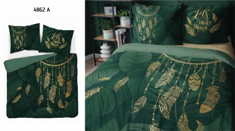 Pościel bawełniana 160x200 zielona złota łapacz snów pióra 4862 A Holland Home 73 Pościel bawełniana 160x200 zielona złota łapacz snów pióra 4862 A Holland Home 73