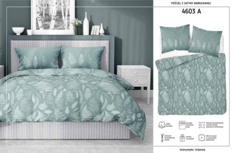 Pościel satynowa 220x200 miętowa liście 4603 A Home Satin 64 Pościel satynowa 220x200 miętowa liście 4603 A Home Satin 64